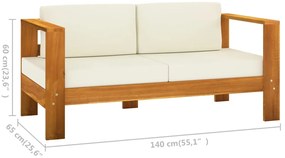 10 pcs conj. lounge de jardim c/ almofadões branco nata acácia
