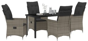 Conjunto de Jantar de Jardim de 5 Peças com Almofadas Cinza Rattan Pol