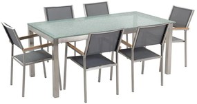 Conjunto de mesa com tampo em vidro temperado 180 x 90 cm e 6 cadeiras cinzentas GROSSETO Beliani