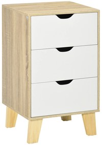HOMCOM Mesa de Cabeceira com 3 Gavetas para Dormitório Sala de Estar Estilo Moderno Anti-Tombo 40x35x68,5cm Madeira e Branco
