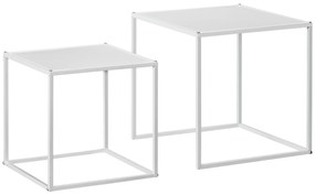 Conjunto de 2 Mesas Mesas de Centro Quadradas para Sala de Estar Estrutura de Aço Grande 40 cm Pequena 35 cm Branco