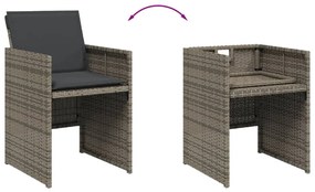11 pcs conjunto jantar p/ jardim c/ almofadões vime PE cinzento