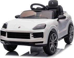 Carro elétrico para crianças Porsche Cayenne 12V com tração traseira – Licença oficial, bateria de lítio, comando remoto 2,4 GHz, leitor MP3, luzes LE