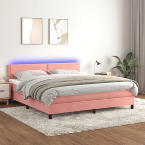 Cama box spring c/ colchão/LED 180x200 cm veludo rosa