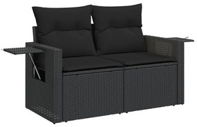 6 pcs conjunto sofás de jardim c/ almofadões vime PE preto