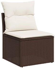 8 pcs conjunto sofás de jardim c/ almofadões vime PE castanho