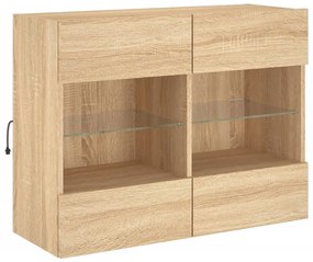 Móvel parede p/ TV c/ luzes LED 78,5x30x60,5 cm carvalho sonoma