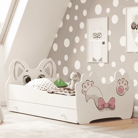 Cama infantil gato 160x80 com gaveta branca - colchão e estrado incluído