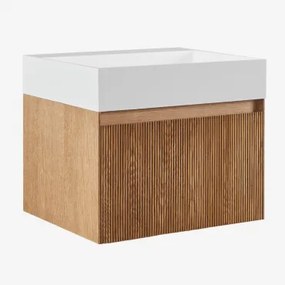 Conjunto De Móvel De Casa De Banho Em Madeira Com Lavatório Integrado Aldeia Castanho Fresno & Sem Espelho & Sem Torneira & ↔︎ 60 Cm - Sklum