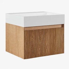 Conjunto De Móvel De Casa De Banho Suspenso Em Madeira Com Lavatório Integrado Aldeia Castanho Fresno & Sem Espelho & Sem Torneira - Sklum