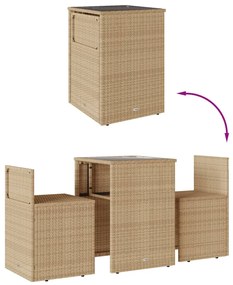 3 pcs conjunto bistrô com almofadões vime PE bege