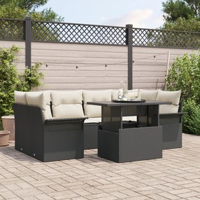 Conjunto de Sofá de Jardim vidaXL 7 Peças com Almofadas Preto Rattan P