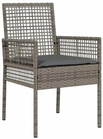 Conjunto de Bistro de Jardim 3 Peças com Almofadas Cinza Vime Poly