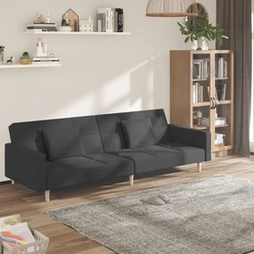 vidaXL Sofá-cama 2 lugares com duas almofadas tecido cinzento-escuro