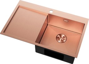 Mexen Exar lava-loiça de aço inoxidável de 1 cuba com escorredor direito 780 x 480 mm, cobre HC - 6434781010P-65HC