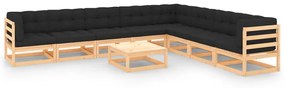 vidaXL 9 pcs conj. lounge jardim c/ almofadões antracite pinho maciço