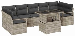 Sofá de Jardim Modular de 8 Peças com Almofadas Cinza Claro