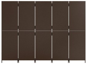 Biombo de divisão 5 painéis vime PE castanho