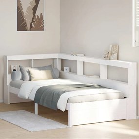 vidaXL Cama com estante sem colchão 100x200 cm pinho maciço branco