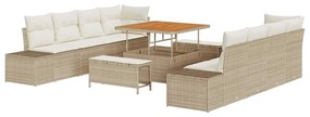 Conjunto de Sofá de Jardim vidaXL de 11 Peças com Almofadas Bege Vime