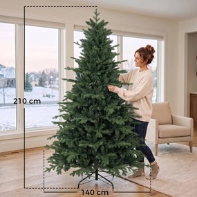 Árvore de Natal artificial 210 cm com 2080 Ramos Realistas Design Amplo e Ramos Articulados Verde