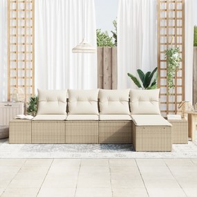 Conjunto de Sofá de Jardim com Almofadas Bege Rattan Poliéster