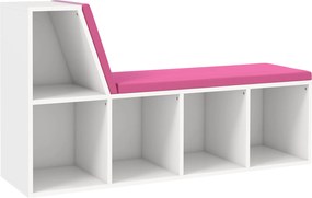 HOMCOM Estante Banco 2 em 1 com 5 Compartimentos de Arrumação e 2 Almofadas 108x30x60 cm Branco Rosa | Aosom Portugal