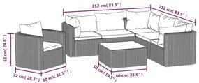 7 pcs conjunto lounge de jardim c/ almofadões vime PE preto