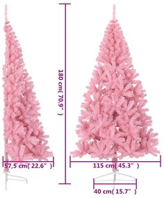 Meia árvore de Natal artificial com suporte 180 cm PVC rosa