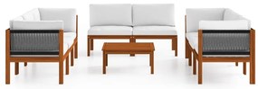 9 pcs conjunto lounge jardim c/ almofadões acácia maciça creme