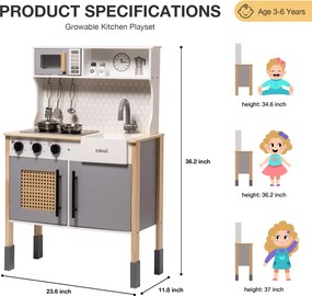 Cozinha de Brincar Infantil de Madeira Estilo 92 x 60 x 30 cm Vintage Cinza