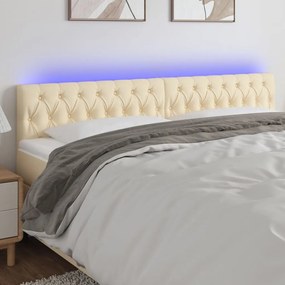 Cabeceira de cama c/ luzes LED tecido 180x7x78/88 cm cor creme