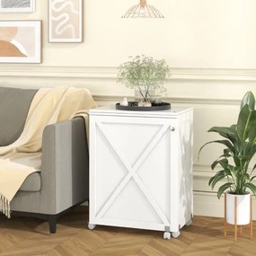 Mesa de Costura Dobrável Multifuncional Estante Compacta 2 Tabuleiros e 18 Pinos Armário de Costura com Porta e 5 Rodas Branco