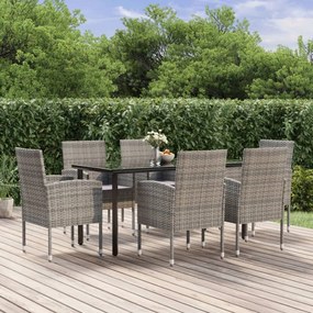 vidaXL 7 pcs conjunto jantar p/ jardim c/ almofadões vime PE antracite