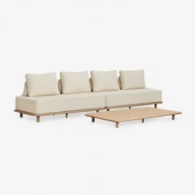 Conjunto De Jardim Com Sofá Modular De Jardim De 2 Peças De 2 Lugares E Mesa De Centro 160x95 Cm Em Acácia Portet Gardénia Branco - Sklum