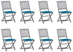Cadeiras de exterior dobráveis 8pcs c/ almofadões acácia maciça
