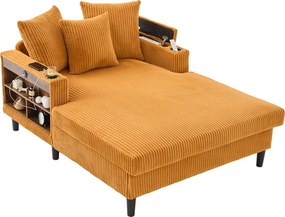 Chaise-longue multifuncional em veludo cotelê, Amarelo mostarda | AOSOM Portugal
