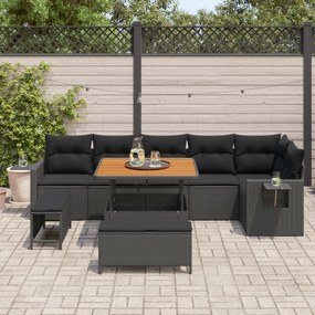 Conjunto de Sofá de Jardim vidaXL 9 Peças com Almofadas Preto Rattan A