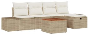 Conjunto de Sofá de Jardim 6 Peças com Almofadas Bege Rattan