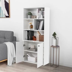 Estante de 5 níveis 70 x 29,5 x 155 cm com portas duplas, cubos abertos e prateleira ajustável 155 cm para sala, quarto, escritório Branco