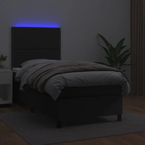Cama box spring c/ colchão/LED 80x200 cm couro artificial preto
