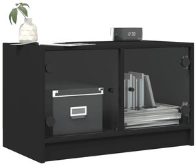 Móvel de TV c/ portas de vidro 68x37x42 cm preto