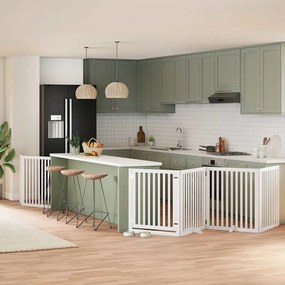 vidaXL Portão p/ cães com porta dobrável 6 painéis 480 cm álamo branco