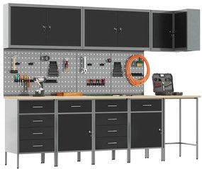 Conjunto de Armário e Painel de Ferramentas de 12 Peças vidaXL Preto M