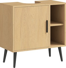 HOMCOM Móvel Sob-Lavatório 60x30x59,5 cm Carvalho Porta com Fecho Suave e Prateleira Regulável | Aosom Portugal