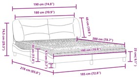 Cama com colchão 180x200 cm tecido cinzento-escuro