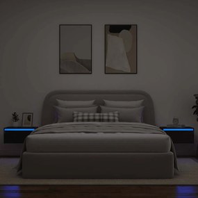 Mesas de cabeceira de parede com luzes LED 2 pcs carvalho preto