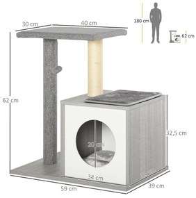 PawHut Árvore para gatos Poste de arranhar para gato de 3 níveis com p