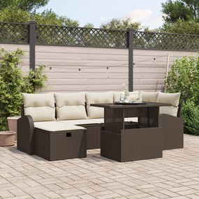Conjunto de Sofás de Jardim de 7 peças com Almofadas Castanho Vime Pol