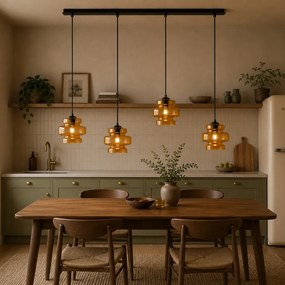 Candeeiro suspenso retro preto com vidro laranja 4 luzes - Denise